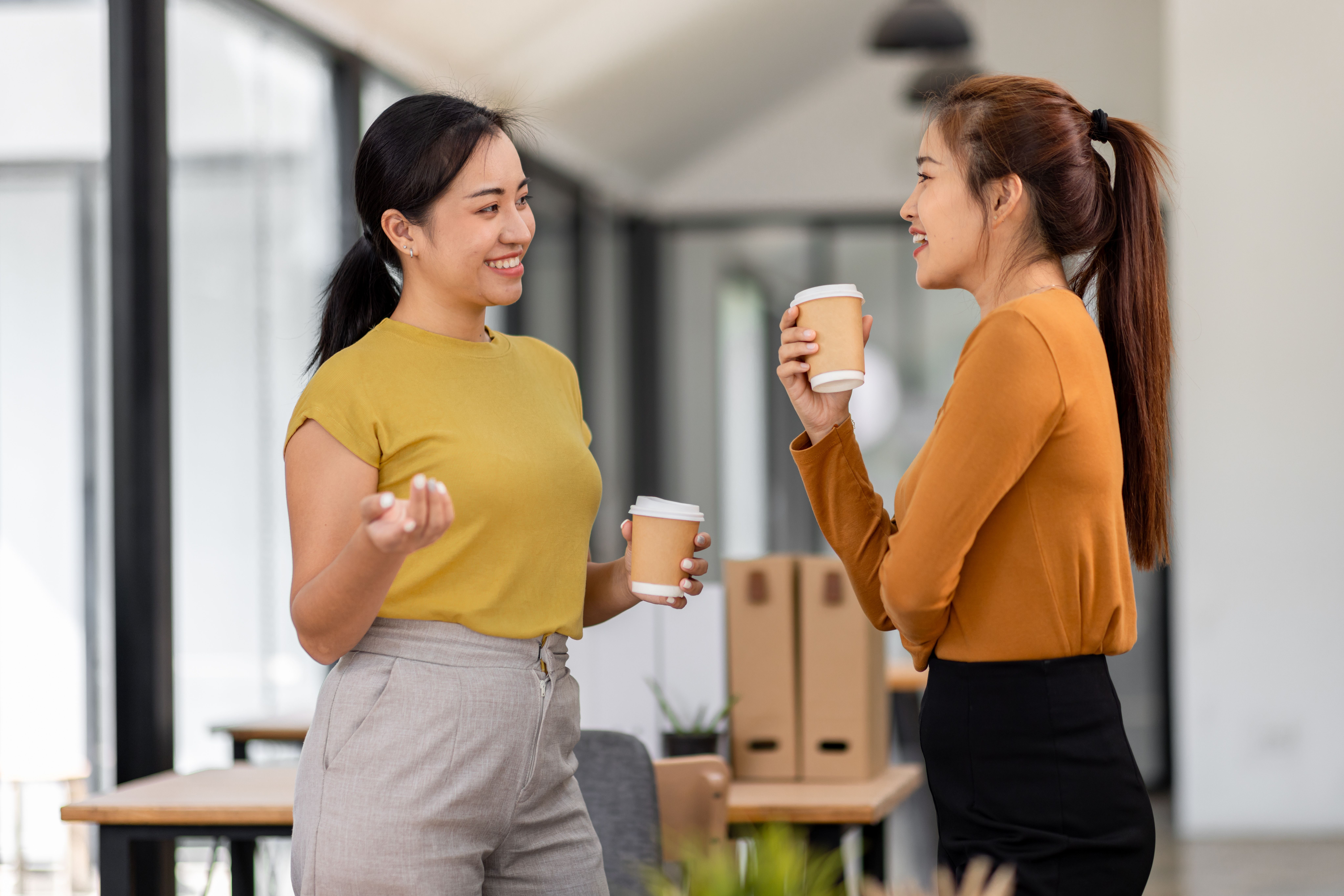 workers talking during break