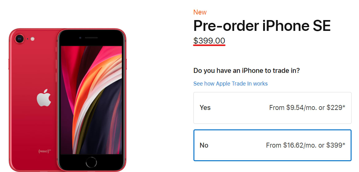 iPhone SE 2020 di Apple US (Sumber:https://www.apple.com/shop/buy-
iphone/iphone-se/4.7-inch-display-64gb-red-unlocked)