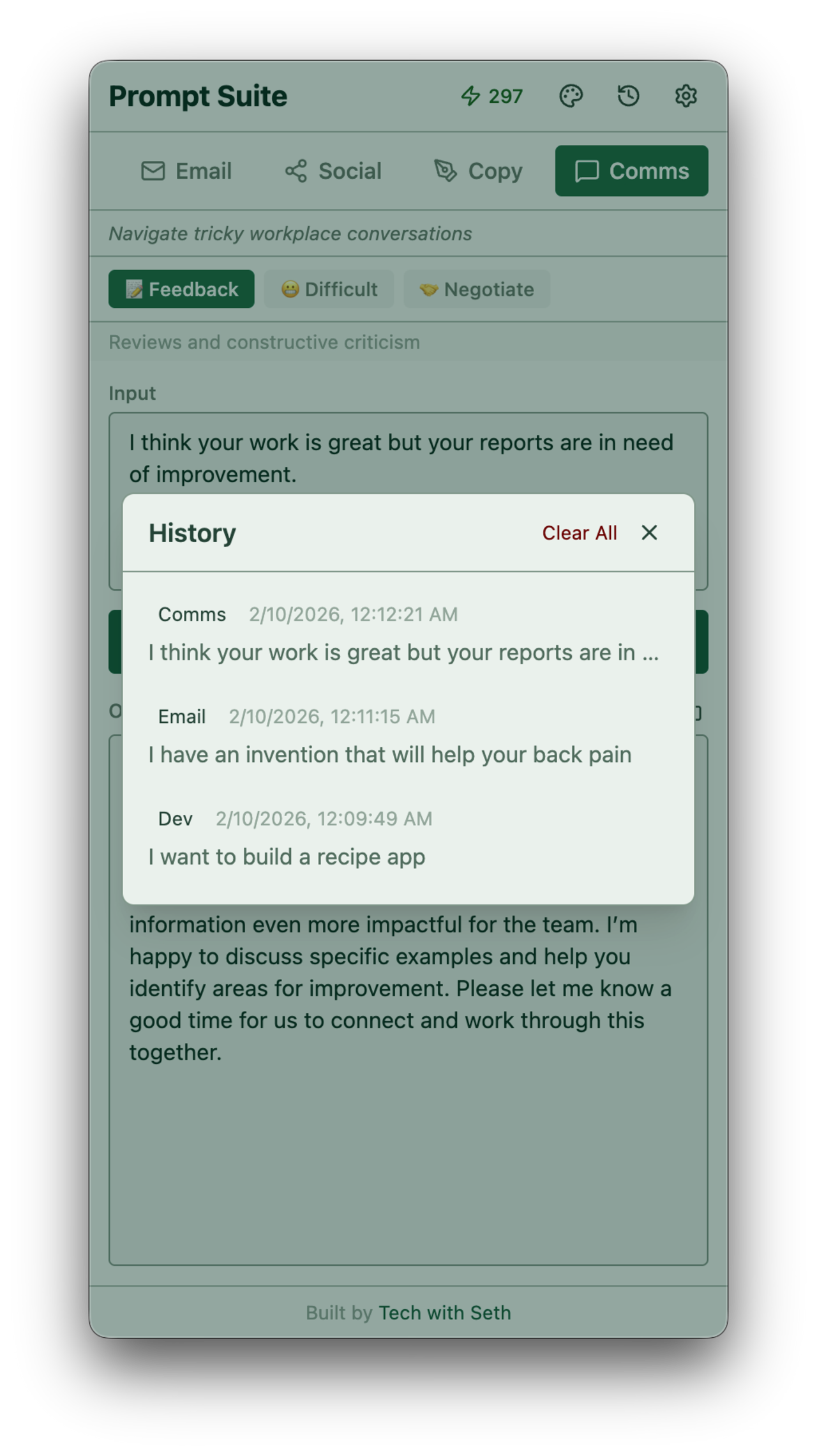 Prompt suite history example