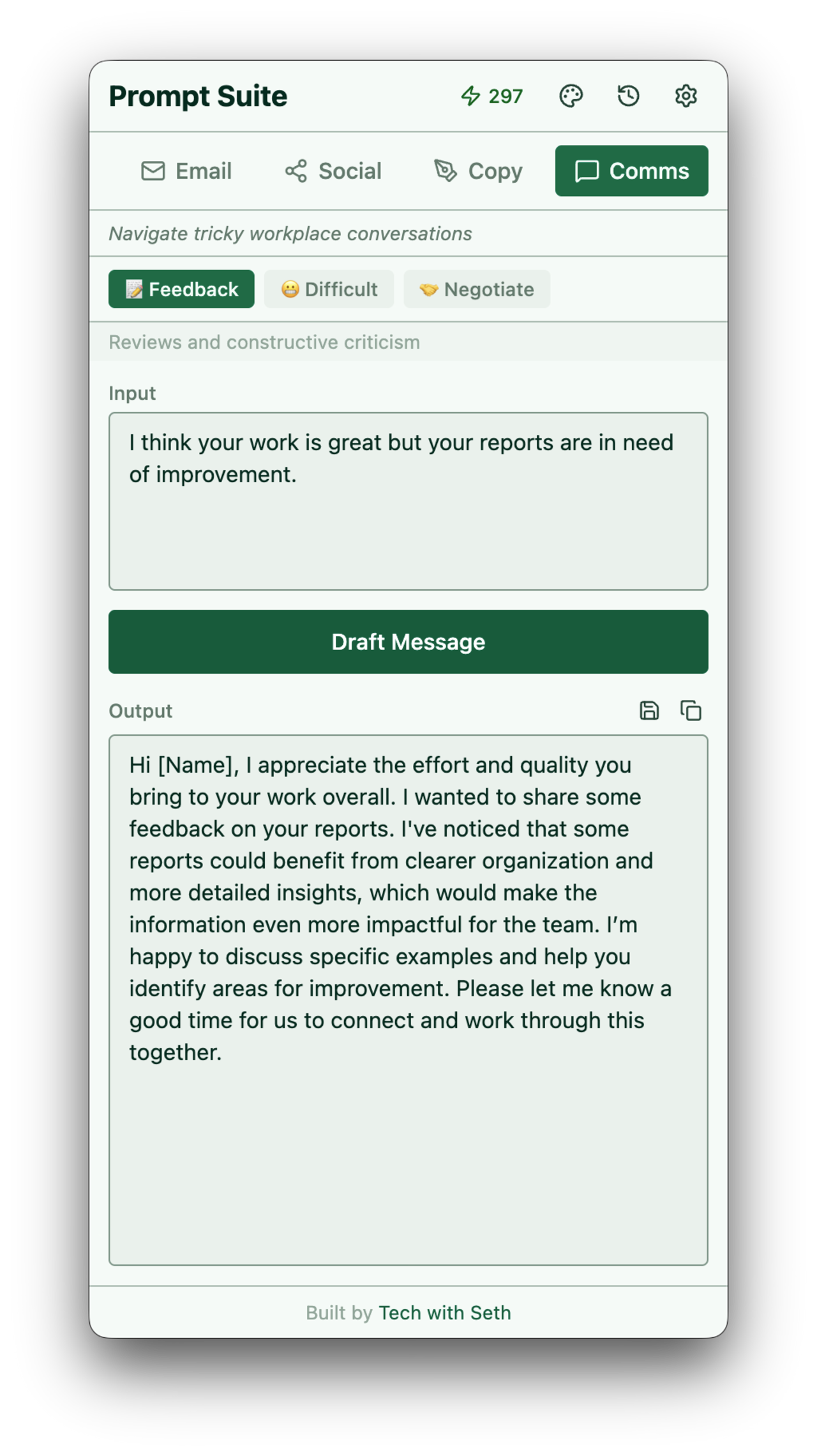 Prompt suite comms example