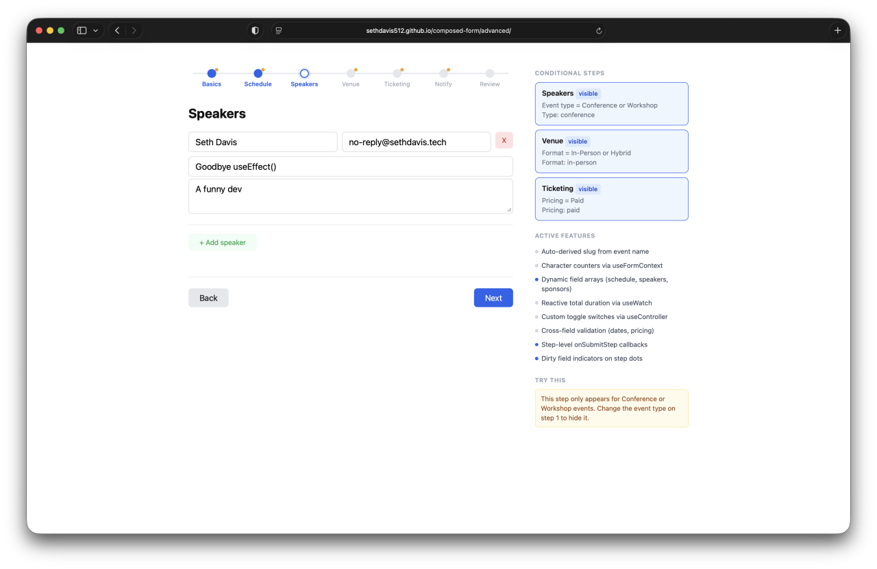 Speakers step with dynamic arrays