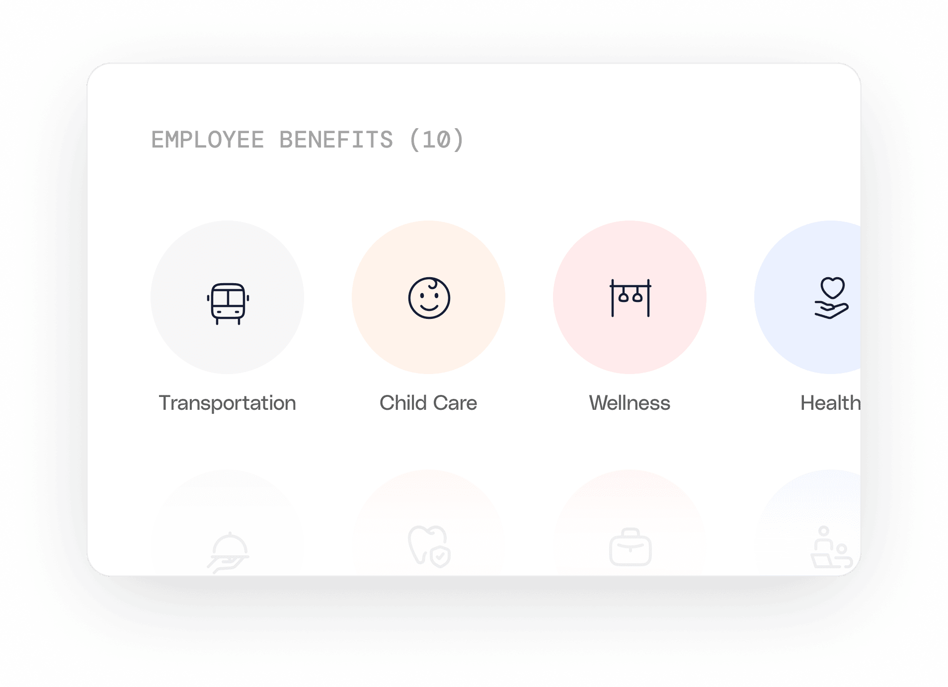 Benefits configuration dashboard with category icons
