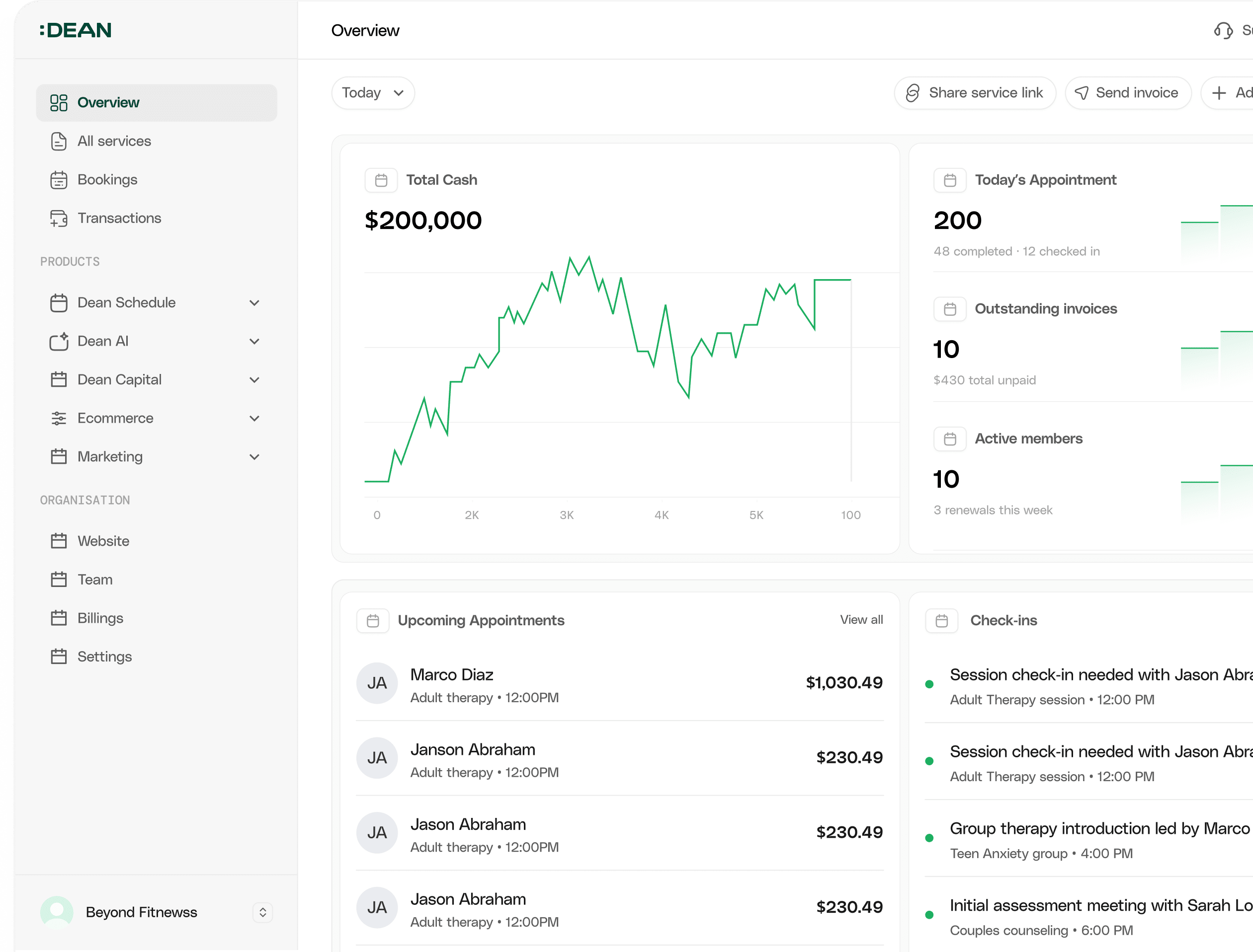 Synergy HR dashboard showing time off, projects, team status, and schedule