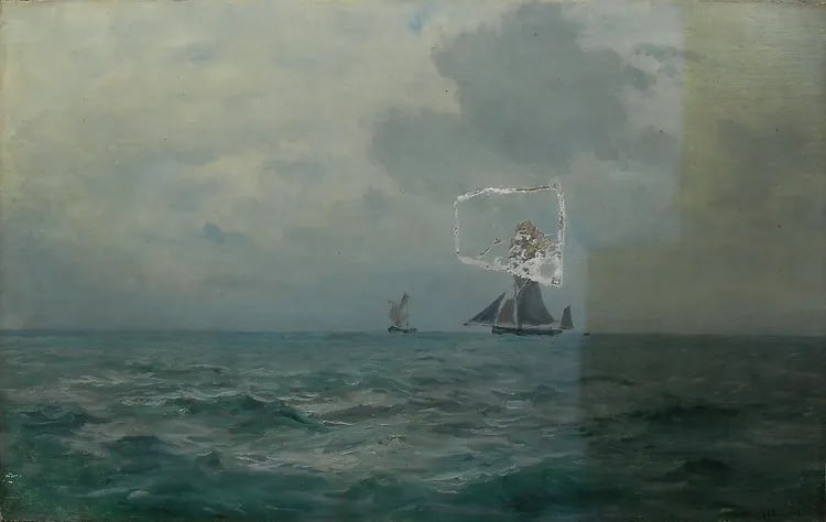 Painting after lining, cleaning,filling,retouching and varnishing.