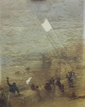 Panel on arrival, with fire damage, causing blistering and missing paint.