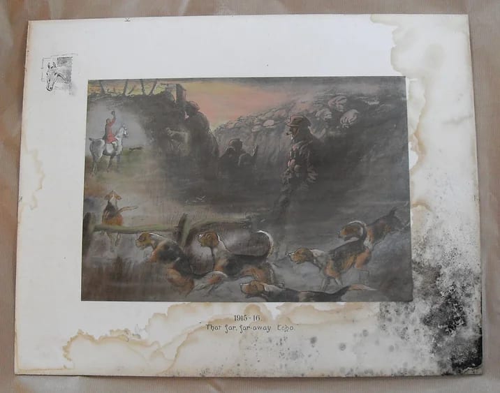 Print with water and black mould damage.