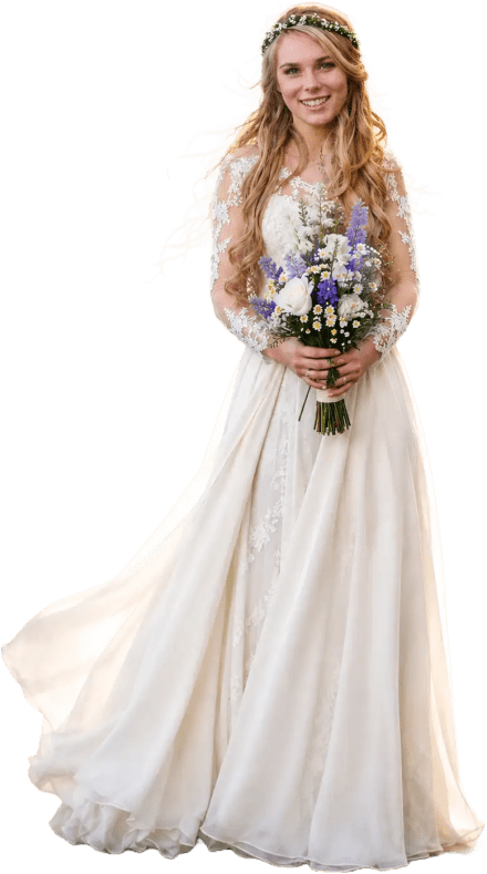 Jane's daughter wearing a handmade wedding dress
