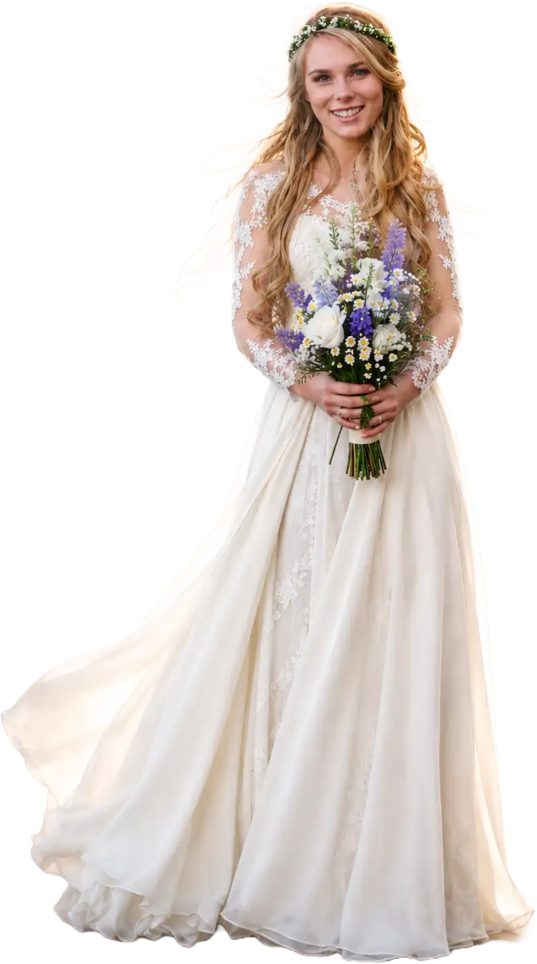 Jane's daughter wearing a handmade wedding dress