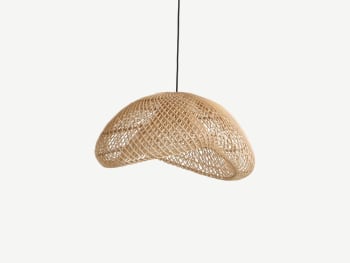Rattan pendant lamp with a curved shape.