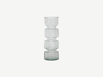 Tall clear glass vase.