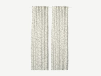 White curtains with grey floral pattern