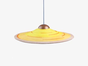 Yellow pendant lamp with flat and large shape