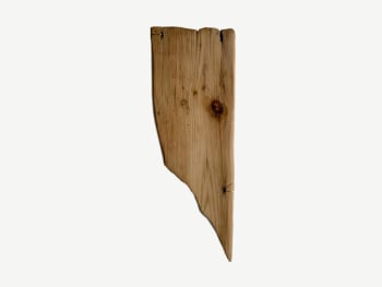 Organic-shaped wood artwork.