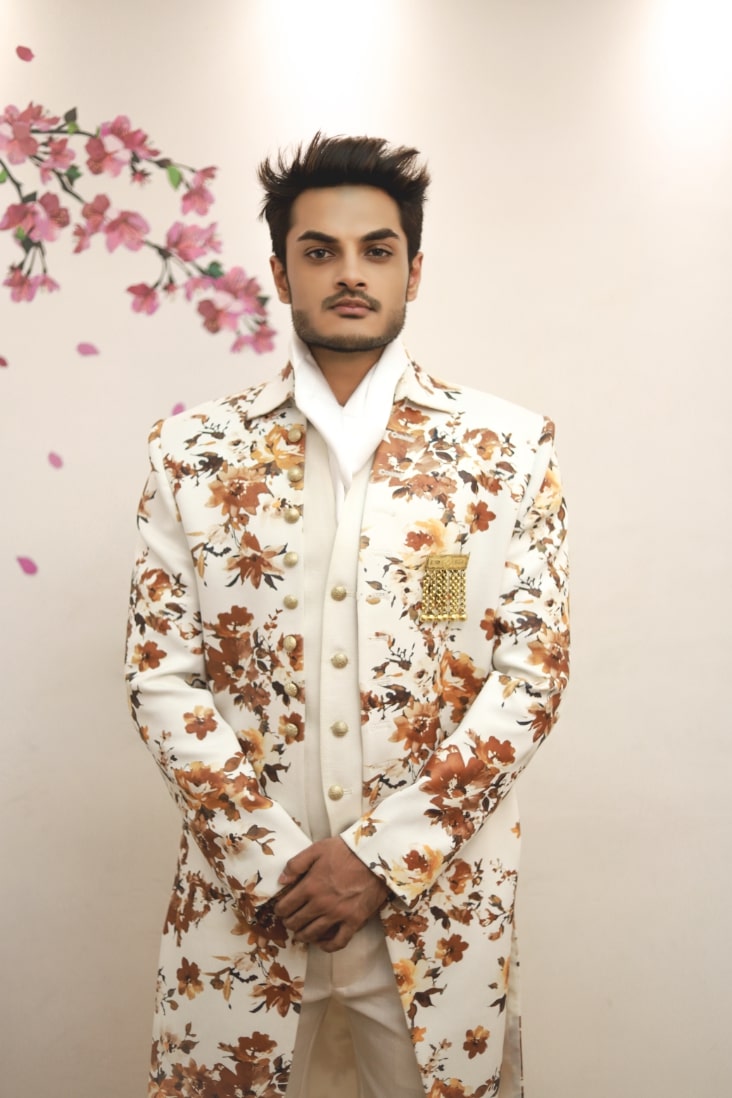 Elegant Floral Waistcoast, Designer Sherwani