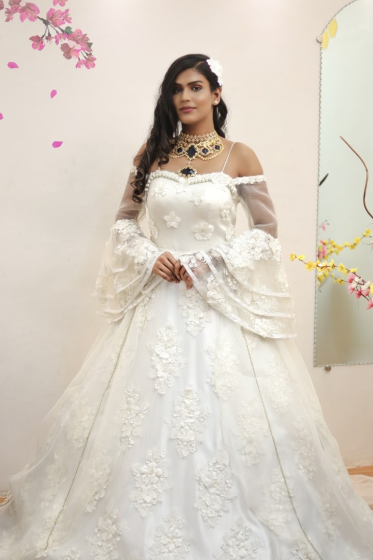 Victorian Style Off-Shoulder Gown, Wedding Gown