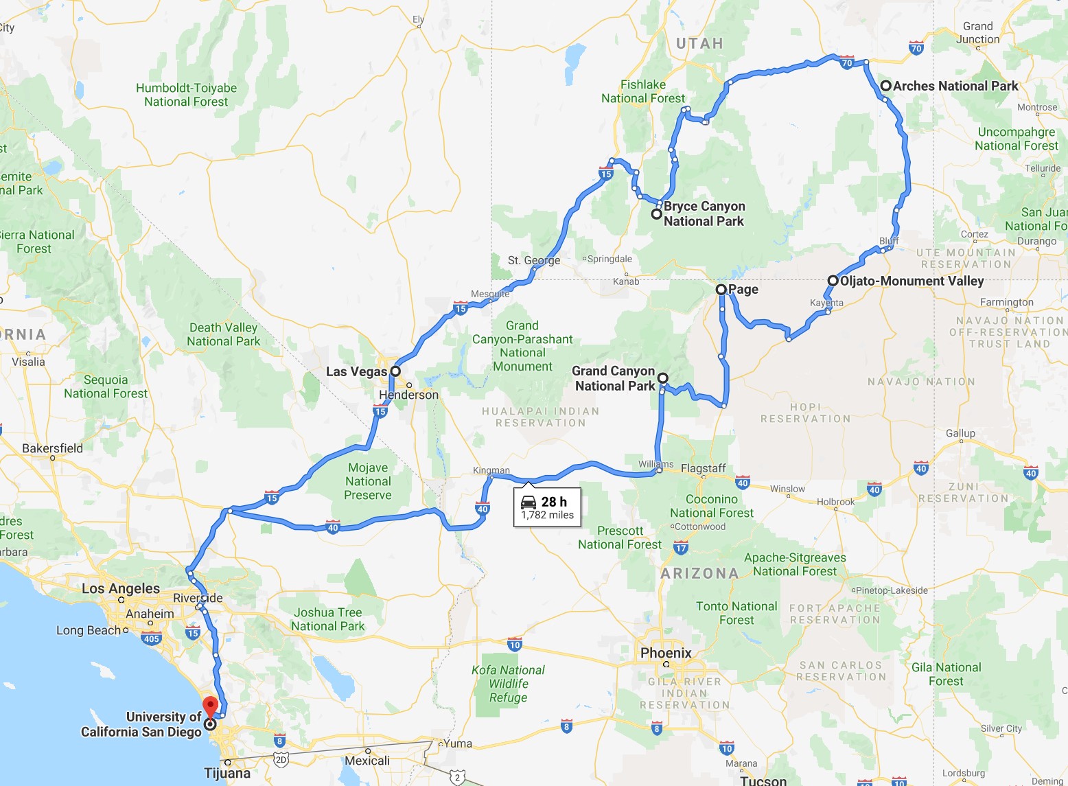 Arizona + Utah国家公园自驾推荐路线