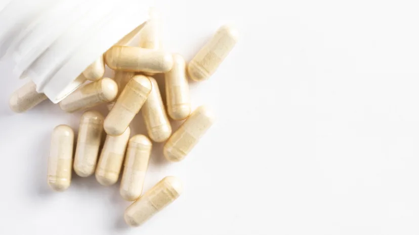 Closeup of supplement capsules for treating anemia