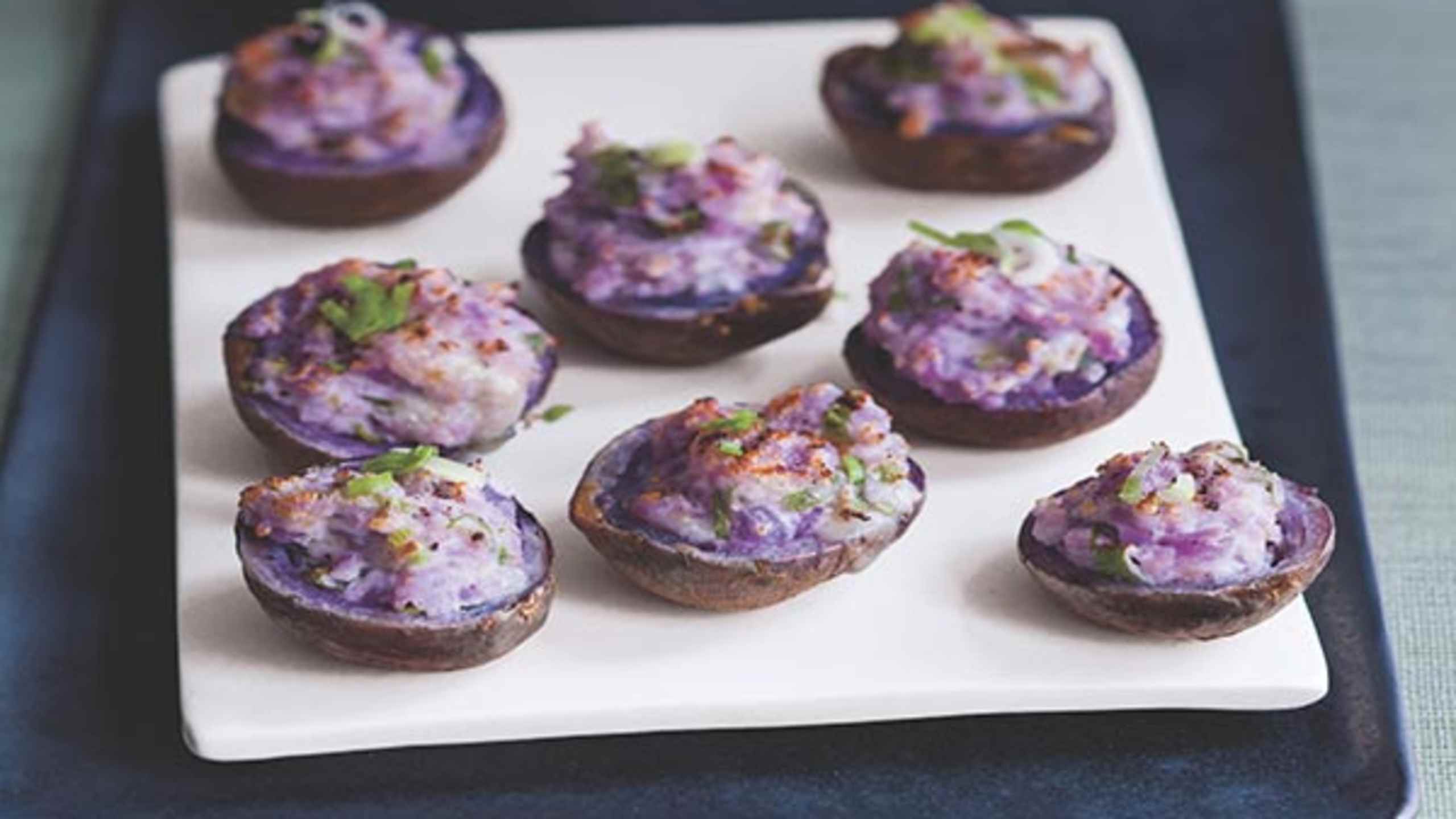 Twice-baked blue potatoes