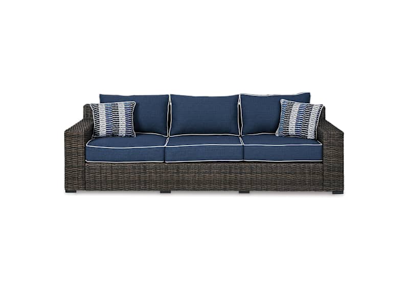 Grasson Lane Outdoor Sofa with Cushion - Brown/Blue Grasson Lane Outdoor Sofa with Cushion - Brown/Blue
