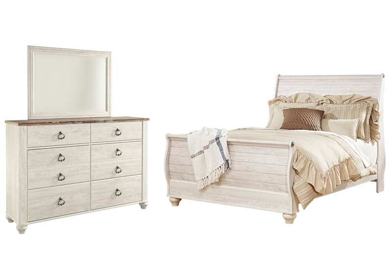 Willowton 5 Piece Queen Sleigh Bedroom - Whitewash Willowton 5 Piece Queen Sleigh Bedroom - Whitewash