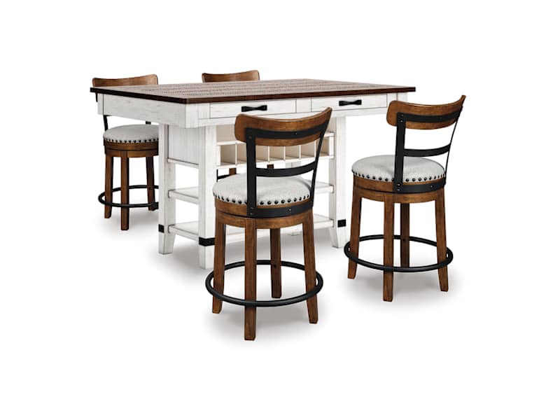 Valebeck Counter Dining Set White-Brown Piece – Valebeck