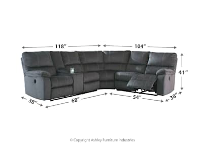 Urbino 3 Piece Power Reclining Sectional Charcoal Symmetrical