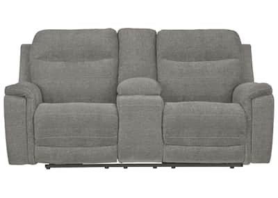 Mouttrie Power Reclining Loveseat with Console ADJ HDRST Ashley