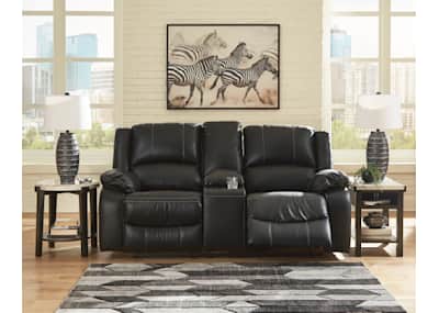 Calderwell Power Reclining Loveseat with Console Black