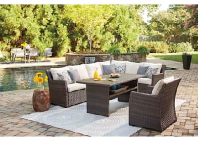 Outdoor Easy Isle 2 Piece Sofa Sectional with Chair Table