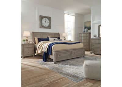 Lettner king sleigh bed with storage top