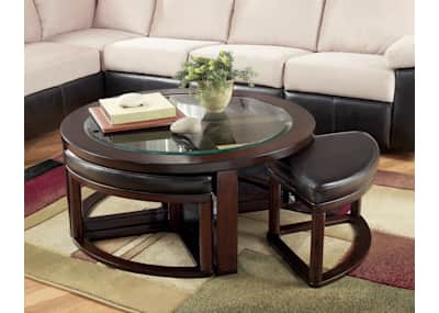 Round coffee table on sale with nesting stools