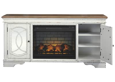Realyn TV Stand with Fireplace Chipped White Dufresne