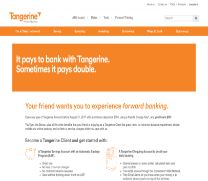 Tangerine Refer a Friend Program - Get new account $50 ...