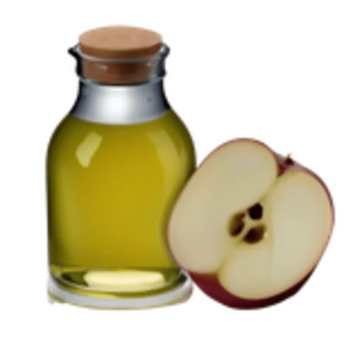 Een flesje appel cider azijn met een appel