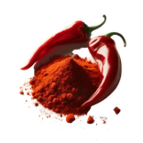 Gerookte paprikapoeder en twee paprika's