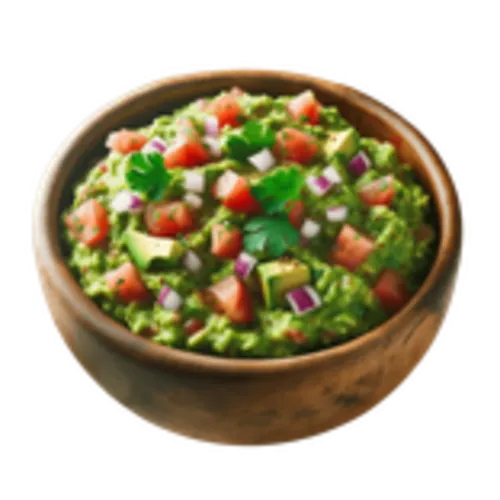 Een bakje guacamole met tomaat en koriander