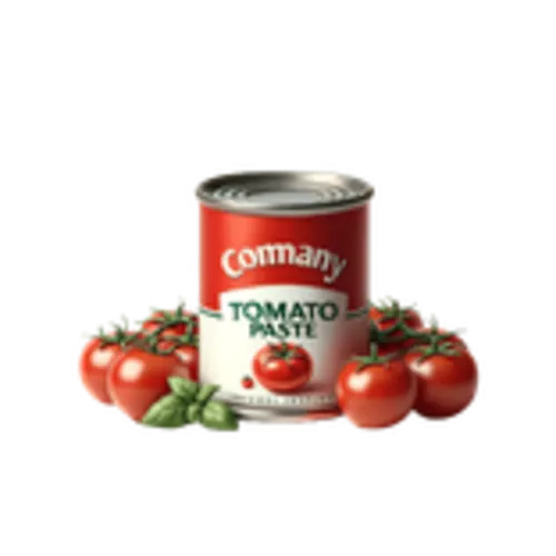 Een blikje tomatenpuree met tomaten ernaast