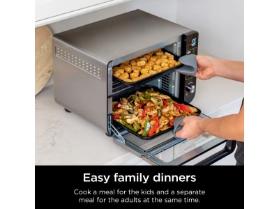 NinjaFoodi SMART 12 in 1 Double Oven with FlexDoor full salmon dinner and  dessert 