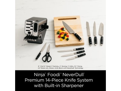 Ninja K32017 Foodi NeverDull Premium Knife System, 17 Piece Knife Block Set  with Built-in Sharpener, German Stainless Steel Knives, Black