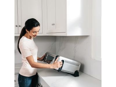 Toaster oven air outlet fryer fold up