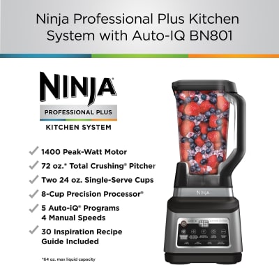 Ninja 3-en-1 Robot de cuisine et mixeur avec 5 programmes: Mixer, Mixer  Max, Hacher, Mélanger, Purée, Bol 1,8L, Cruche 2,1L, Tasse 700ml, 1200W,  lavables au lave-vaisselle, Auto-iQ, Noir BN800EU : : Cuisine