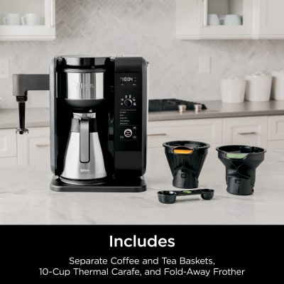 Ninja CM401 Specialty 10-Cup Coffee Maker with 4 Brew Styles for Ground  Coffee, Built-in Water Reservoir, Fold-Away Frother & Glass Carafe, Black