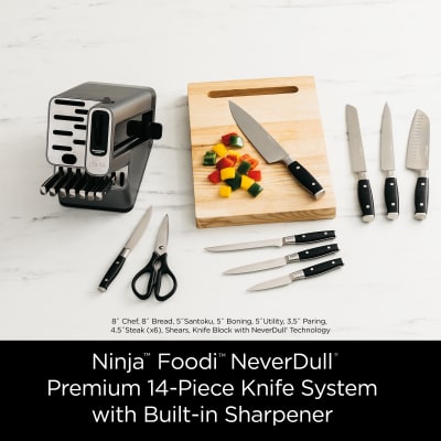 Ninja K32017 Foodi NeverDull Premium Knife System, 17 Piece Knife Block Set  with Built-in Sharpener, German Stainless Steel Knives, Black