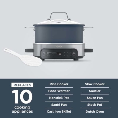  Ninja MC1001 Foodi PossibleCooker PRO 8.5 Quart Multi-Cooker,  with 8-in-1 Slow Cooker, Dutch Oven, Steamer, Glass Lid Integrated Spoon,  Nonstick, Oven Safe Pot to 500°F, Sea Salt Gray: Home & Kitchen