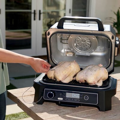 Electric Smoker with Built-in Thermometer and Wood Chip Tray for Outdoor  Cooking