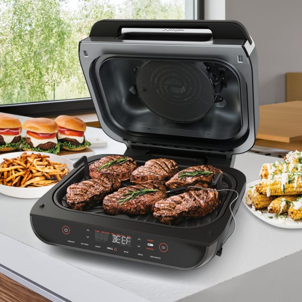 Ninja Foodi Smart XL 6 in 1 Indoor Grill with 4 Quart Air Fryer Roast Bake Dehydrate Broil and Smart Cook System Indoor Grills Ninja