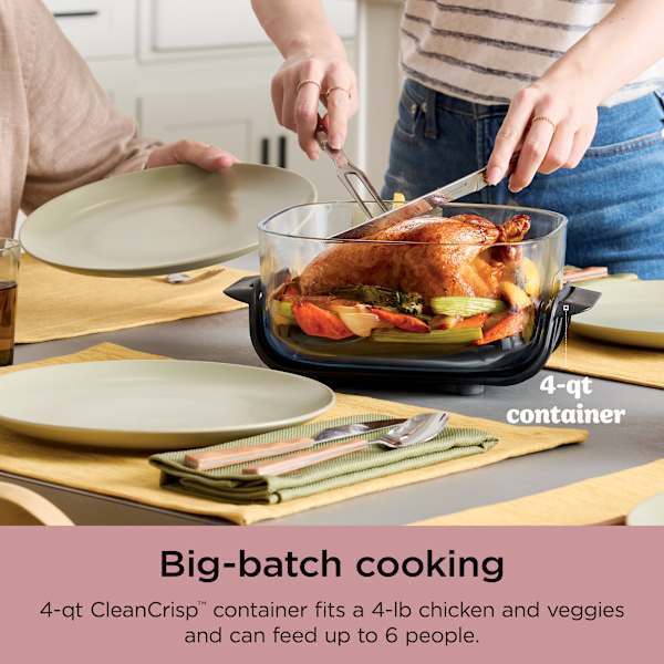 ninja crispi エアフライヤー　ガラスポータブル調理システム　ピンク Ninja Crispi® 4-in-1 Portable Glass Air Fryer – Color: Pink