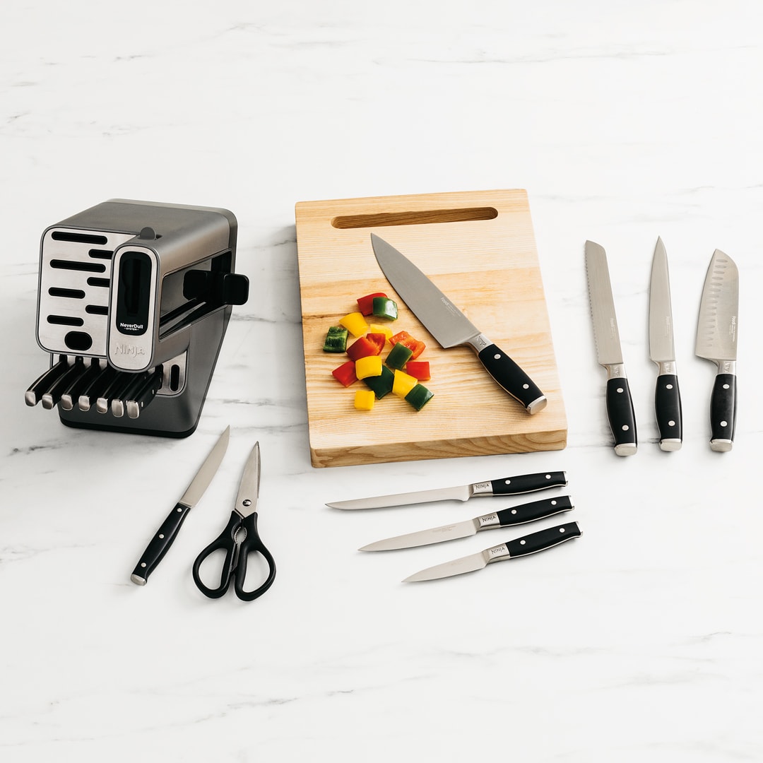 11-Piece Premium Gray Kitchen Knife Set with Knife Block & Dual