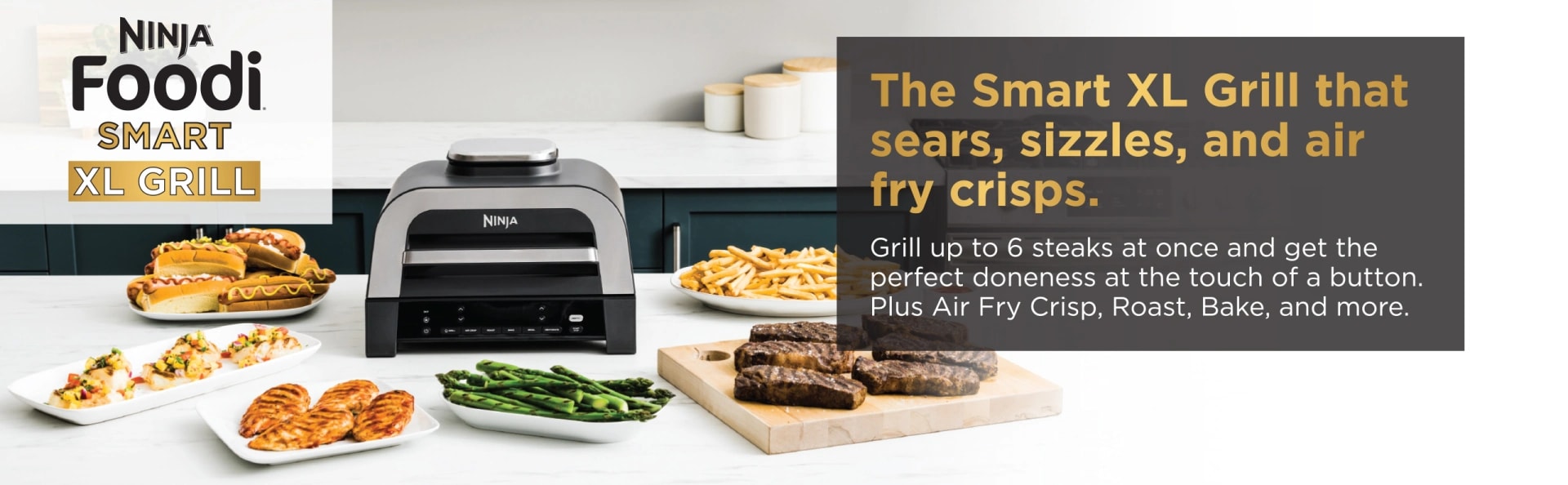 Meet the Ninja® Foodi® Smart XL 6-in-1 Indoor Grill & Air Fryer with Built in Thermometer, 2nd Gen