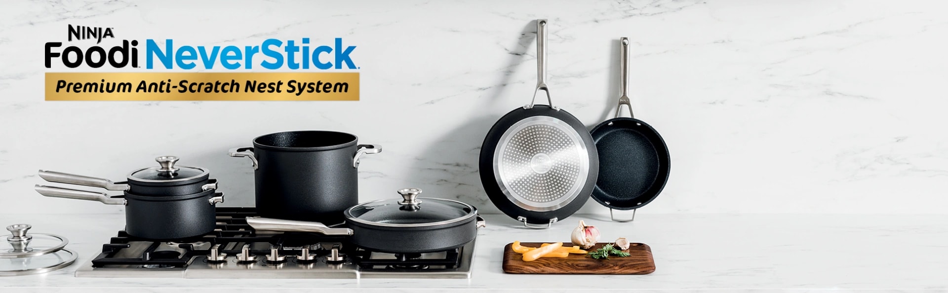 Meet the Ninja™ Foodi™ NeverStick® Premium Anti-Scratch Nest System, 10-Piece Cookware Set